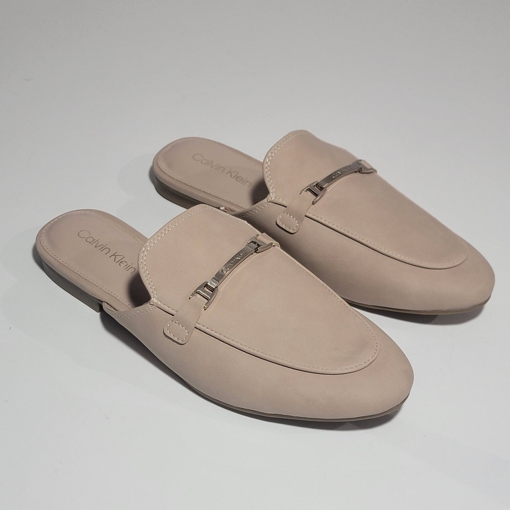 Calvin Klein Suade Mules Slide Metal Hardware Size 9